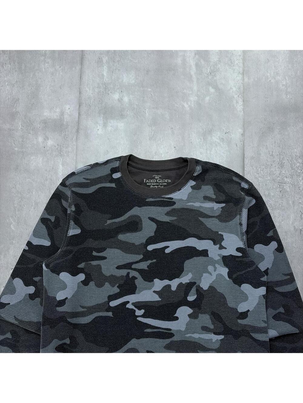 Y2K Grey Faded Glory Grunge Camo Long Sleeve Thermal Shirt - Picture 3 of 7